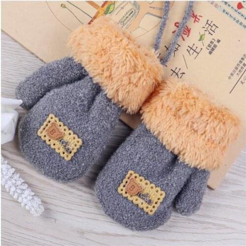 The new package refers to hang a neck warm gloves with velvet glove infants cute teddy bear the cold thickening type HX-9564