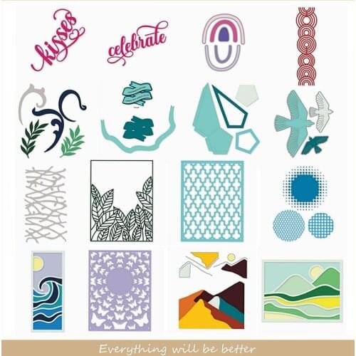 Celebrate Kisses Words Flower Leaves Dove Butterfly Mountain Sun Rainbow Metal Cutting Dies New Template Stencils Decorate Cards