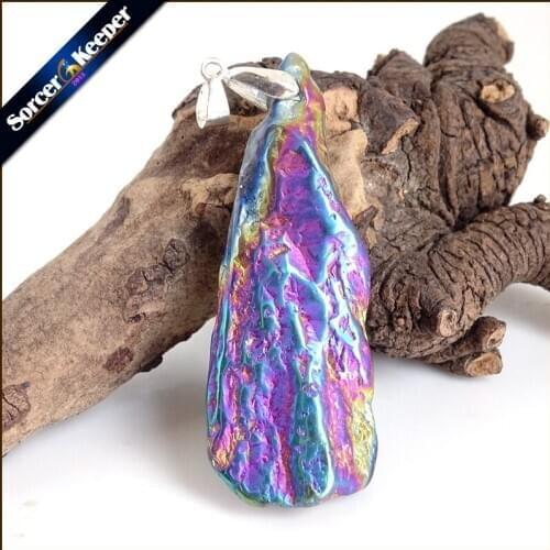 Natural Multi-color Agates Pendant Electroplating Quartz Crystal Cluster Minerals Reiki Healing Crystal Fit Jewelry Making AA774