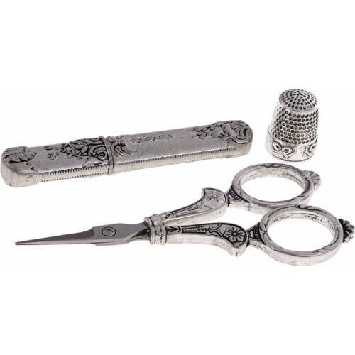 Professional European Vintage SilverTailor Scissors Kit Thimble Needle Case Sewing Embroidery Cross Stich Household Home Tool