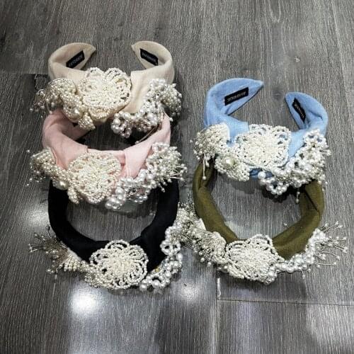 Luxury Baroque Styles,Knotted headband,Soft Rhinestone Hoop Solid Round Crystals Headbands Wide Pearl Headband White Hair Access