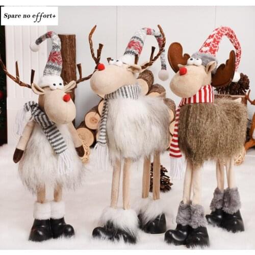 Christmas Decoration Plush Christmas Deer Christmas Ornaments for the House Long Hat Grey Standing New Years Eve Ornaments