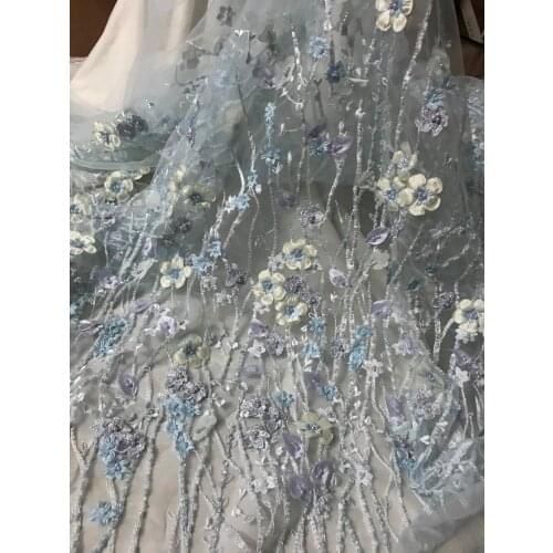 S-52516 embroidery mesh fabric 3d flower nigerian tulle lace fabric French Net Lace Fabric with full beads