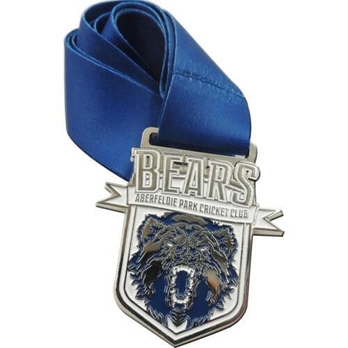 Plating silver Medals with Customized Logo Factory low price custom enamel metal medals with blue ribbons