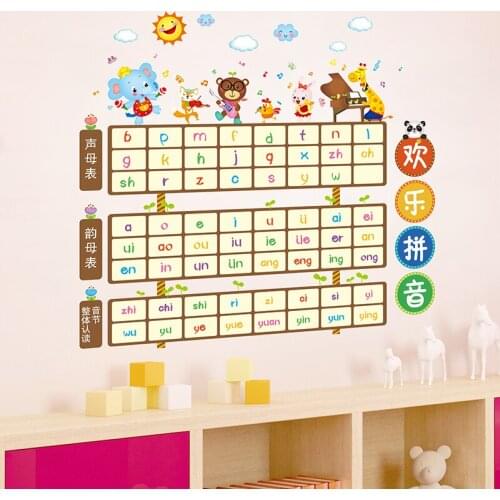[shijuekongjian] Cartoon Chinese Pinyin Letters Wall Stickers DIY Animal Wall Decals for Kids Rooms Children Nursery Decoration