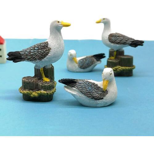 2pc Seagull Sea Bird Statue Mini Figurine Animal Model Car Ornament Modern Cake Decor Home Decoration Miniature Accessories