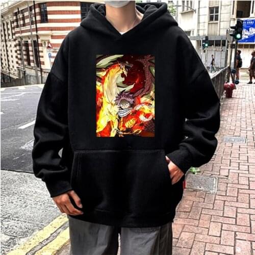 Japanese Anime Fairy Tail Natsu Poster Printing Hoodies Streetwear Men Sweatshirt Cartoon Pullover Oversized Hoodies