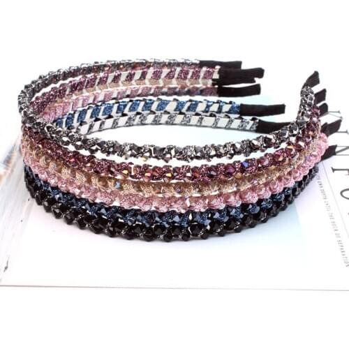 Vintage Bohemian Black Rhinestone Beads Thin Headband Handmade Face Washing Hairbands Multicolor Hairwrap Hair Accessories