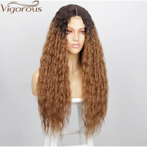 Vigorous Synthetic Ombre Brown Wig Long Curly Wigs for Women Blcak Red Wigs Heat Resistant Hair for Daily Party Use
