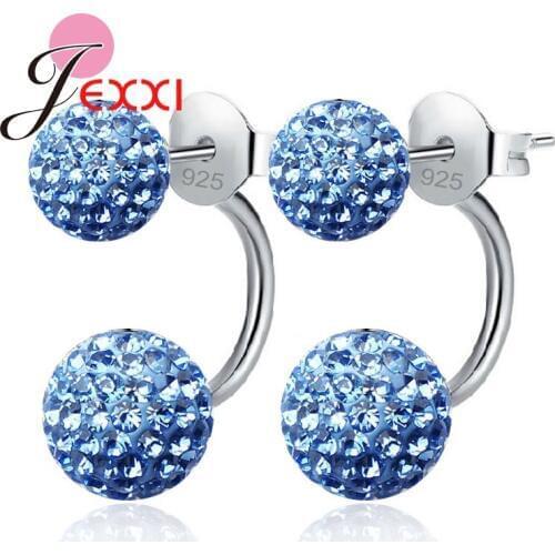 Candy Color Shinning Full Crystal CZ Double Ball Stud Earrings for Women 925 Sterling Silver Brincos Jewelry 10 Color