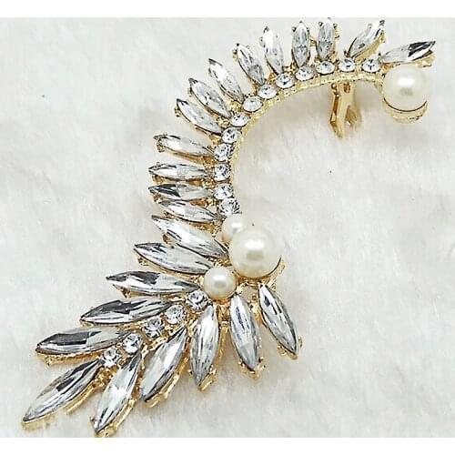 2021 Womens Exaggerated Gothic Punk Elf Angle Wings Full Crystal Rhinestone Outstanding Ear Clip Wrap Cuff Earring Accessories