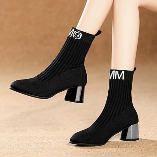 Womens Single Boots Fashion cloth Comfortable square heel non-slip wear-resistant simple wild trendy texture women shoes U23-92