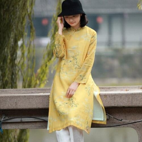 New Ramie Print Chinese Fashion Dress Women Cheongsam Summer Dress Dresses Woman Summer 2021 Dresses Evening