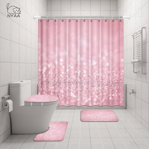Gold Shower Curtain Waterpfoof Fabric Shining Star Pink And White Bathroom Curtain Night Sky Cortinas De Bano De Tela Home Art