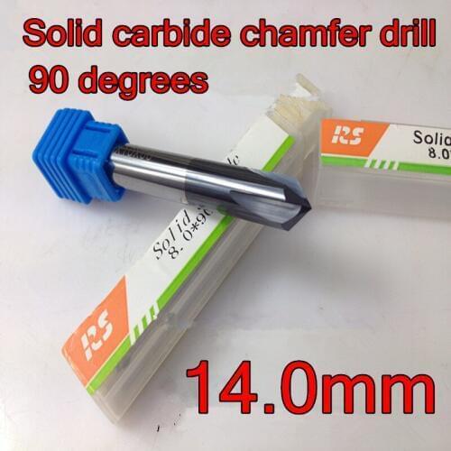 14mm*90 degrees*80mm 1pcs 4 flutes Solid carbide chamfer drill Chamfering cutter Countersink Drill Bit Free shipping