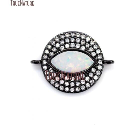10Pcs Marquise Shape Opal Clear Cz Micro Pave Gun Black Plated Round Shape Connector Copper Double Bail Pendant 14mm PC14146