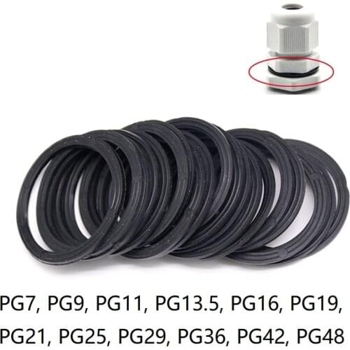 10pcs PG7 ~ PG48 Rubber Gasket Waterproof O Ring Washer Insulated Round Shape Seal for Nylon Plastic Cable Gland Connector Black