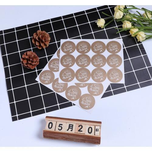 120pcs/lot Kawaii Save The Date Round Stickers Kraft Label Sticker DIY Hand Made For Gift Cake Baking Sealing Sticker