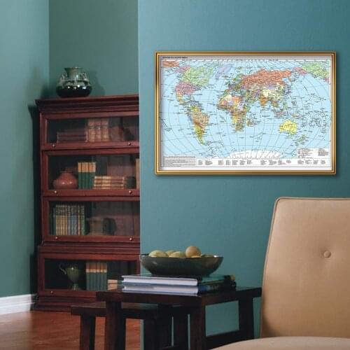 59*42cm The World Political Map with National Flags Retro Decorative Canvas Painting Wall Art Poster School Supplies Home Decor