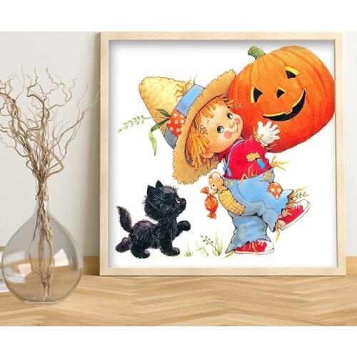 5D Diamond Painting DIY Halloween Pumpkin Full Round Drill Rhinestone Kit Party Festival Decoration DIY Craft Gifts Home Decor