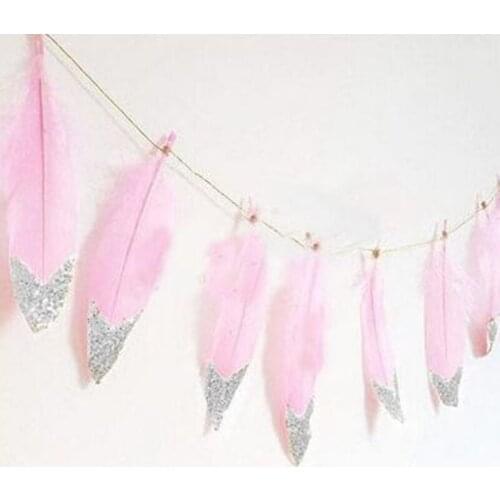 White Pink Feather Garland With Dipped Powders Feather Bunting Banners Party Birthday Halloween