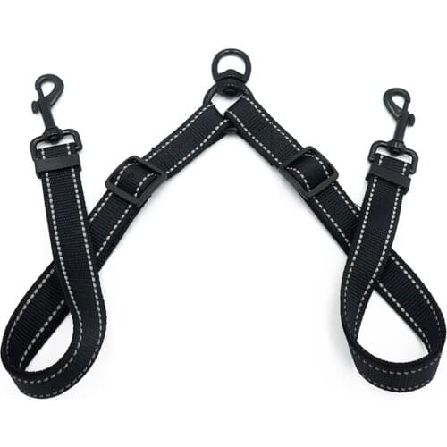 Black Double Leash Coupler for Large Dogs Adjustable Heavy Duty Nylon Splitter for Two Big Dogs