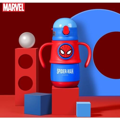 Marvel childrens thermos cup Spiderman with straws kindergarten drop proof water bottle students outdoor straight cups