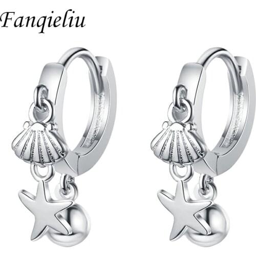 Fanqieliu With Charms Dangles Starfish Shell Beads Vintage Creative Design 925 Sterling Silver Drop Earrings For Women FQL21294