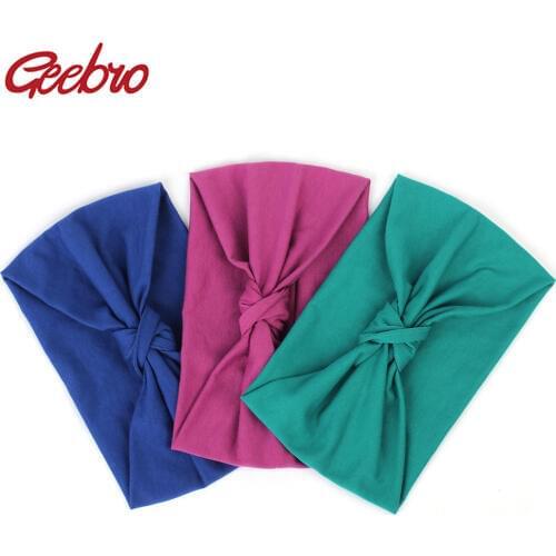 Geebro Summer Bohemia Solid Wide Cotton Women' s Fashion Headband For Girls Female Sports Knotted Elastic Band Hair Accessories
