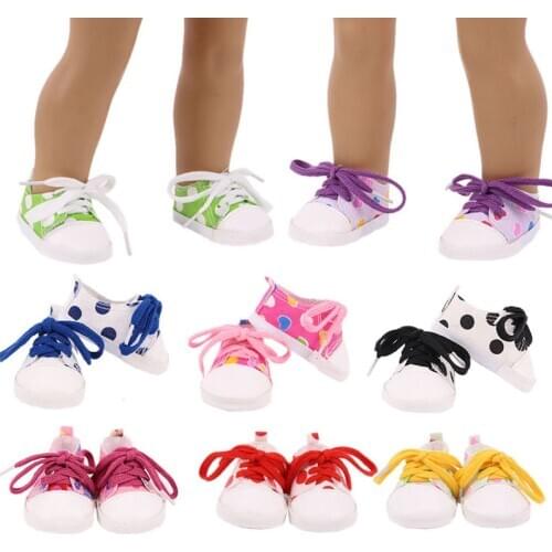 Doll Canvas Shoes Colorful Spotted Shoelace Sneakers For 18 Inch American &43 Cm Baby New Born Doll For Generation Girl`s Gifts