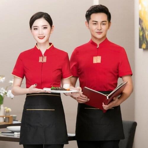 Hotel Workwear Summer Women Restaurant Coat Uniform Short Sleeve Waitress of Chafing Dish Canteen Breathable Men Jacket H2118