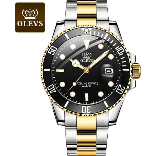 OLEVS 007 Mens Quartz Watches GMT Waterproof Luxury Business Stianless Steel Wristwatch Gifts for Men Montre homme
