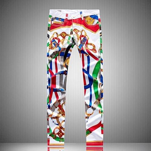 Men Sweatpants Art Printed Pants Mens Casual Pants Mid-waist Slim Colored Lines Decorated Trousers 2020 Fall Winter Male Pants