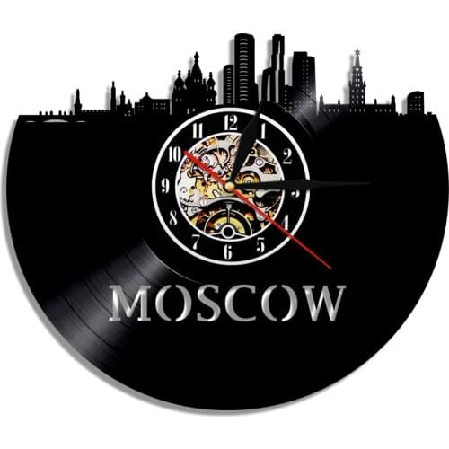 Moscow Skyline Vinyl Record Wall Clock Russian Federation Capital Silent Clocks Cityscape Souvenir Russian Travel Wall Art Watch