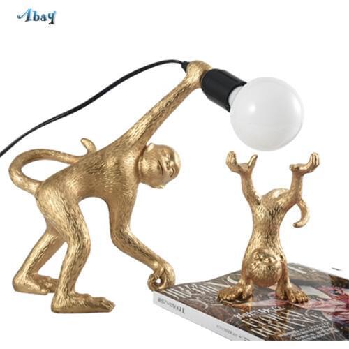 Art Deco Monkey Resin Table Lamp for Living Room Study Bar Home Decor Bedside Lamp for Children Bedroom Desk Led Light Fixture