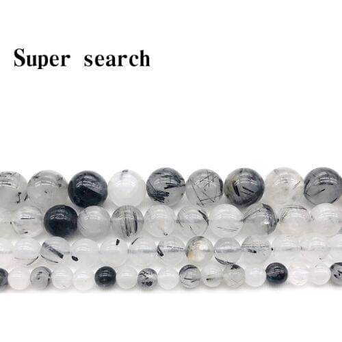 Natural Stone Smooth Black Rutilated Quartz Crystals Loose Beads 15" Strand 4 6 8 10 12 MM Pick Size For Jewelry Bracelet Man