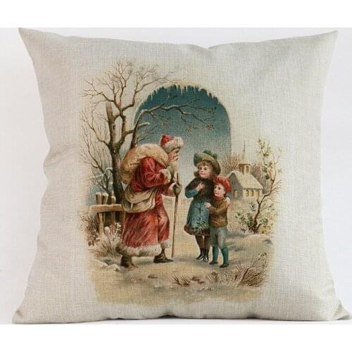 Cushion Cover Merry Christmas Christmas Tree Cute Girl Santa Claus New Year Gift Cotton Linen Home Decorative Throw Pillow Cover
