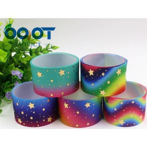 OOOT BAORJCT I-19917-2179,38mm, 10 jardas / lote Estrelas coloridas hot stamping grosgrain Ribbons, bow cap DIY acessórios decor