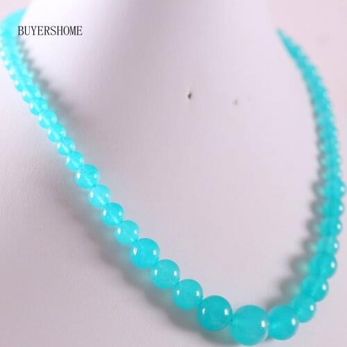 Handmade Beaded Necklace Natural Stone Round Blue Jades Necklace for Women Jewelry Gift E023