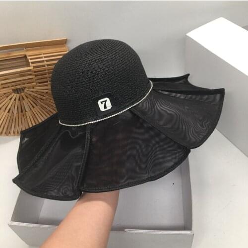 Spring and summer new shade is prevented bask bucket hats and fresh and big straw sun hat brimwave seaside holiday hat female f