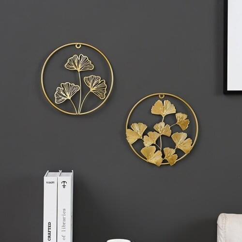 Nordic Golden Plant Leaf Shape Wall Hanging Bedroom Living Room Decoration Modern Creative Iron Art Round Wall Decor For Home
