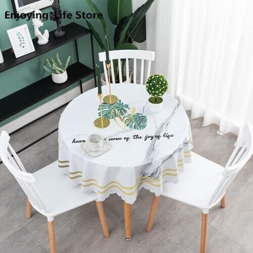 Thicken Wedding Tablecloth Plant PVC Printing Tablecloth Round Waterproof and Oilproof Table Cover Leaf Printing Tablecloth