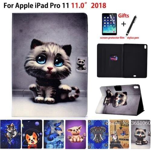 Cute Cat Smart Case For iPad Pro 11 2018 Cover Funda For iPad Pro 11 inch 2018 A1934 A1980 A1979 A2013 Stand Skin +Stylus+film