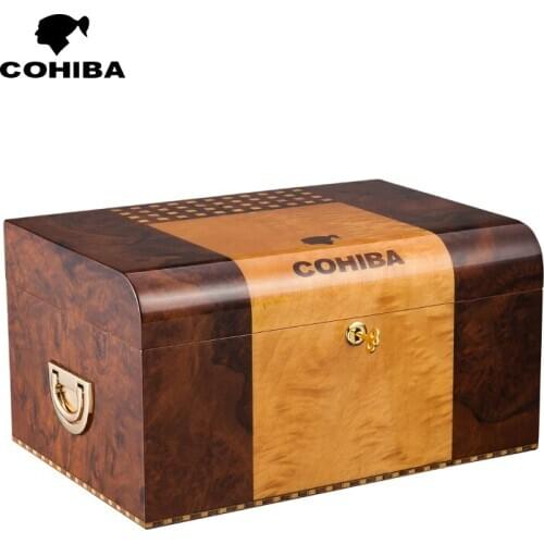 COHIBA Cedar Wood 2-Storey Cigar Humidor Big Capacity W/Humidifier Hygrometer Outdoor Tobacco Cigarette Case Box Holder Smoking