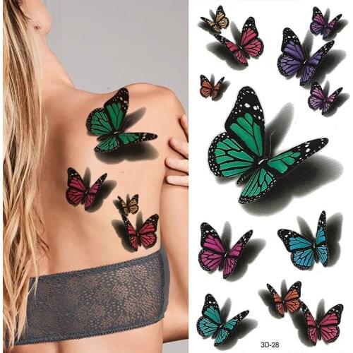 3d Butterfly Temporary Tattoo Stickers Color New Sexy Body Art Waterproof Fake Tattoos Long Lasting Bee Rose Peony Arm Tatoo