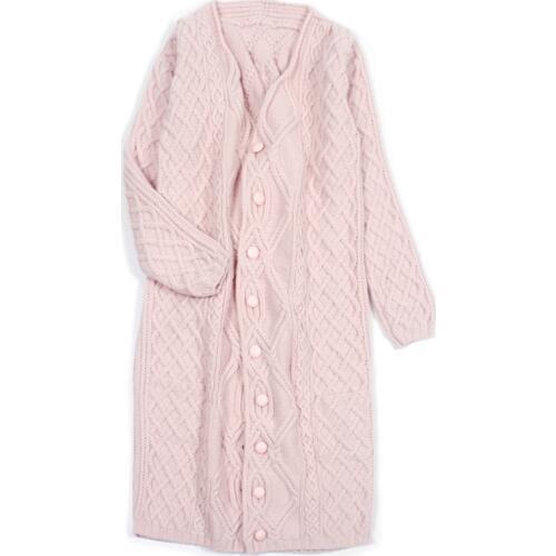 High grade 100% cashmere women fashion hand made long cardigan sweater overcoat pink S/155-XL/170 wholesale retail customize