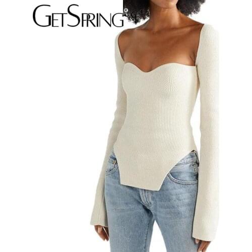 YuerWang Women shirt Knitted Sexy Basic Tshirt Top top wear White black Knitting Bottoming long sleeve spring summer autumn tops