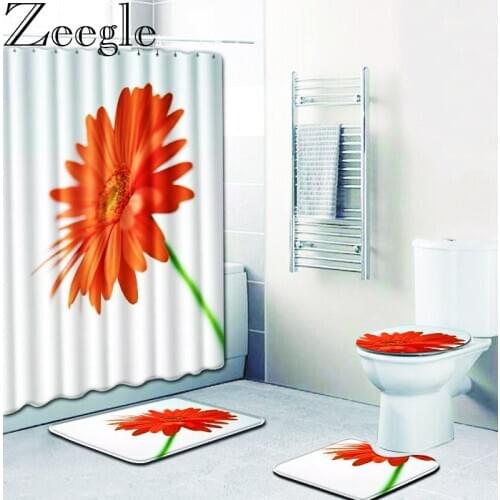 Zeegle Bathroom Bath Mat Anti Slip Bathroom Carpet Floral Printed Bathroom Toilet Rugs Waterproof Shower Curtain Bath Floor Mat