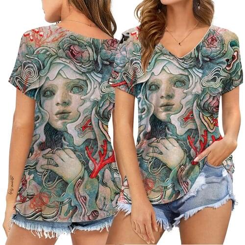 Funny Girl Floral T Shirt Life Print Women T Shirt Short Sleeve V Neck Loose Women Tshirt Ladies Summer Tops Clothes