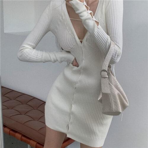 Woman Dresses New Fall Womens Clothing Knitted Long-Sleeved Dress Vestido De Mujer Femme Robe